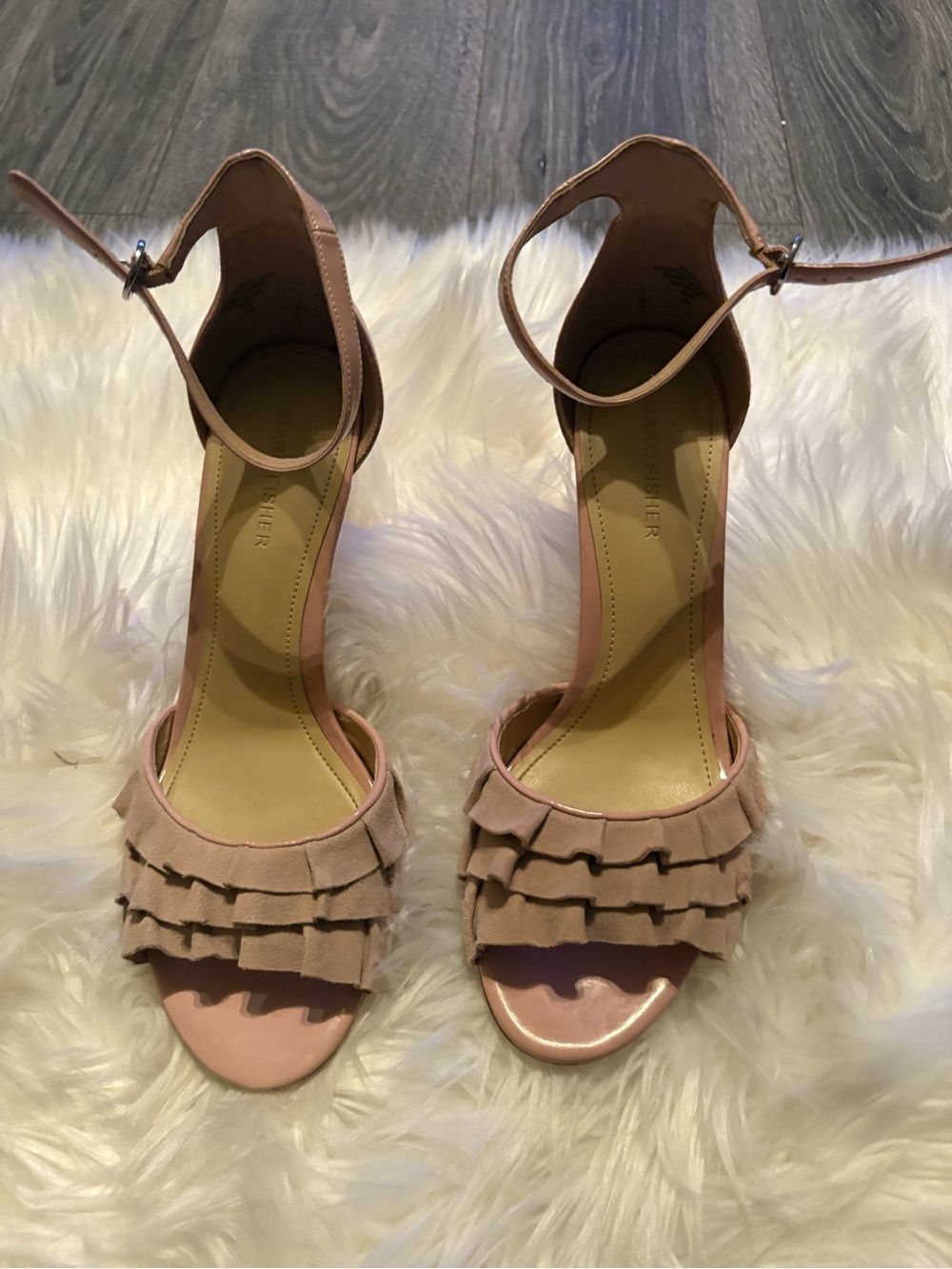 Marc Fishet Women's Ankle Strap Ruffle Sandals - Blush Pink